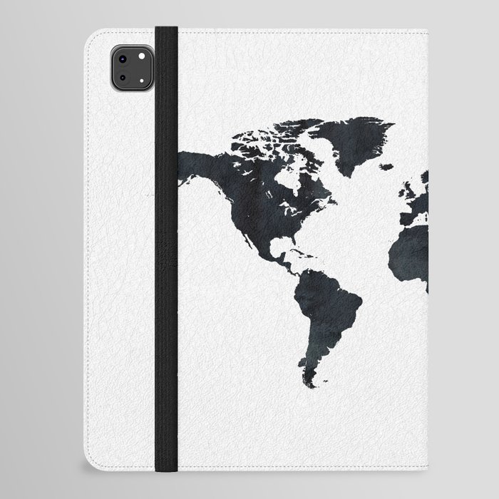 World Map in Black and White Ink on Paper iPad Folio Case