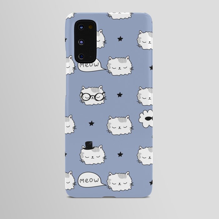 Cute blue pattern with stars boys meow fish dad cats. Pets seamless background. Textiles for child Android Case