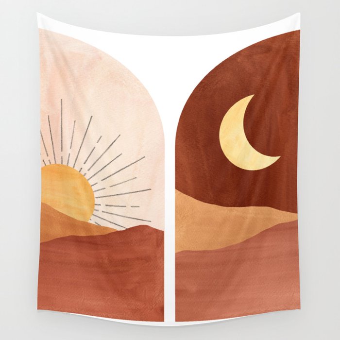 Boho terracotta day and night Wall Tapestry