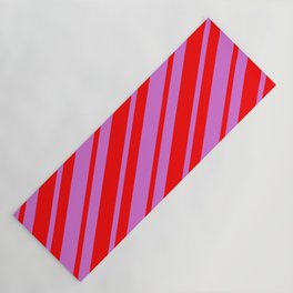 [ Thumbnail: Orchid and Red Colored Stripes Pattern Yoga Mat ]