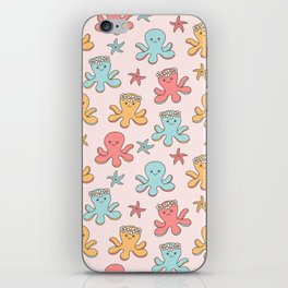 Cute Octopus Pattern, Fun Sea Animals, Colorful Pastel Colors iPhone Skin