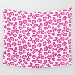 Leopard-Pinks on White Wall Tapestry