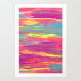 Bright Neon Brushstrokes Abstract Painting in Colors of Magenta, Yellow, Hot Pink and Blue Art Print