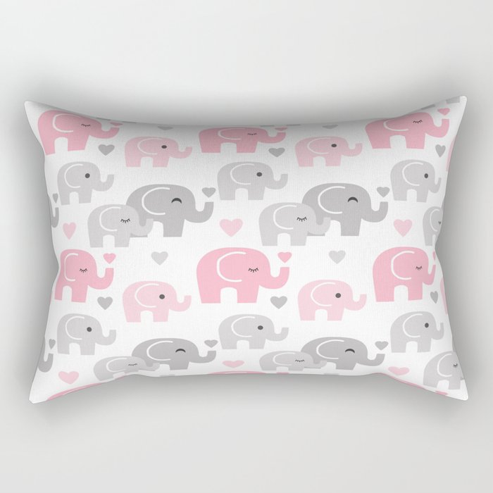 Pink Gray Elephant Baby Girl Nursery Rectangular Pillow