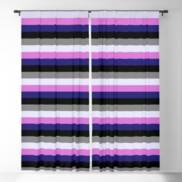 [ Thumbnail: Colorful Orchid, Midnight Blue, Black, Grey, and Lavender Colored Pattern of Stripes Blackout Curtain ]