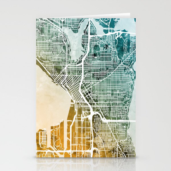 Seattle Washington Street Map Stationery Cards