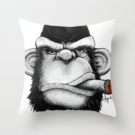 Cigar Monkey Throw Pillow