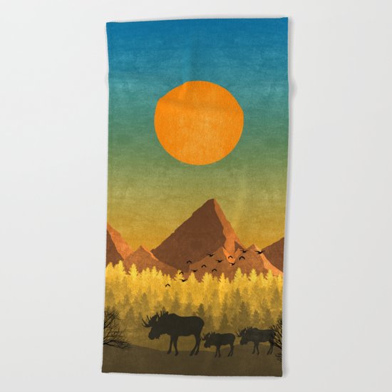 Deer road trip Beach Towel