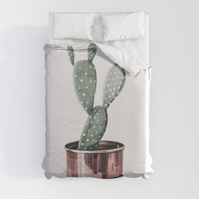 Potted Cactus Rose Gold Duvet Cover