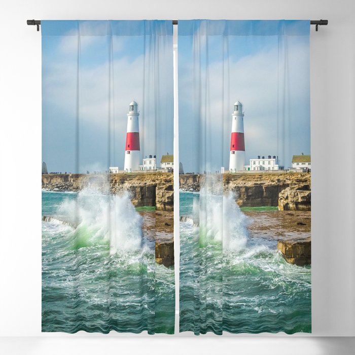 Great Britain Photography - Portland Bill Lighthouse By The Big Ocean Waves Blackout Curtain