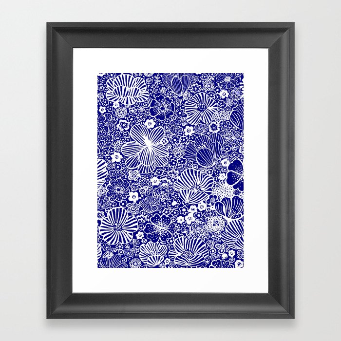 Infinite Garden 2 in navy blue and white Framed Art Print