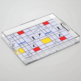 Dancing like Piet Mondrian - Composition with Red, Yellow, and Blue on the light violet background Acrylic Tray