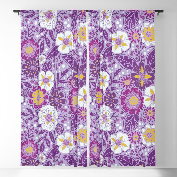 Purple, Yellow & Magenta Floral Blackout Curtain