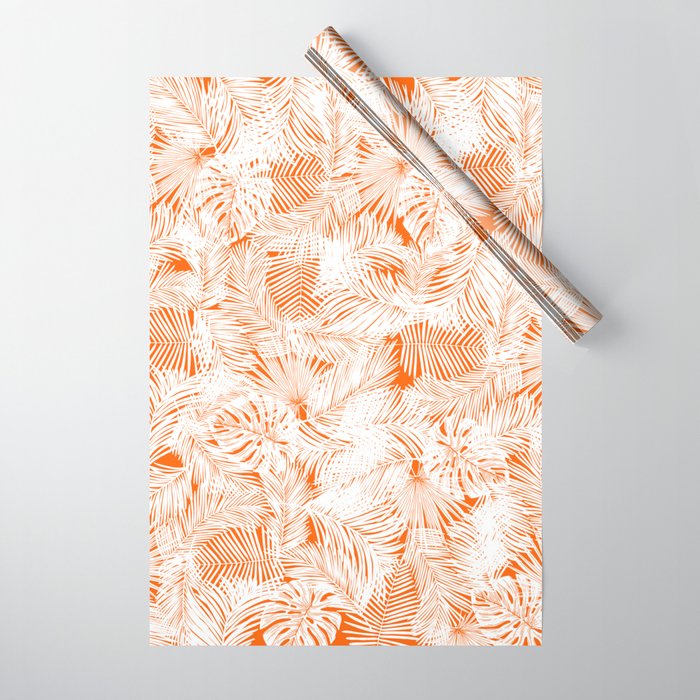 orange tropical leaves pattern Wrapping Paper