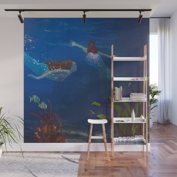 Carefree Mermaids Swimming Under The Sea Wall Mural By