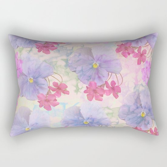 Painterly purple pansies and pink Oxalis Rectangular Pillow