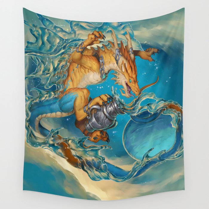 2019 Zodiac Dragon Aquarius Wall Tapestry by SixthLeafClover