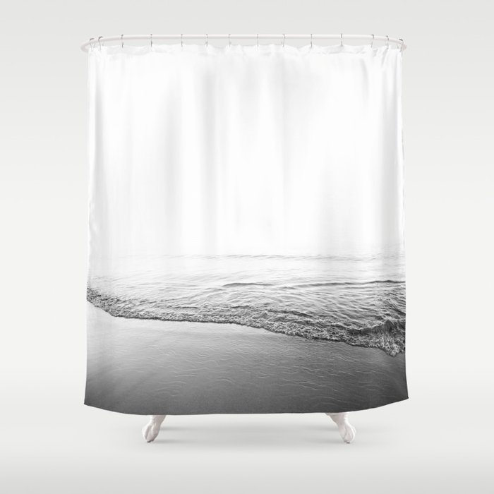 Beach Shoreline | Black and White Photography | Water | Wave | Ocean | Sea | Beach | Summer  Shower Curtain