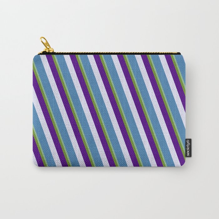 Vibrant Dark Sea Green, Green, Indigo, Lavender, and Blue Colored Pattern of Stripes Carry-All Pouch