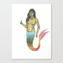 brown mermaid holding a knife Canvas Print