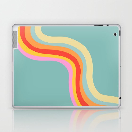 Groovy 70s Retro Rainbow Flow on Blue Laptop & iPad Skin