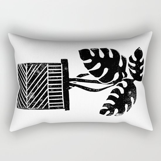 Linocut cheese plant monstera tropical leaf lino print black and white illustration art home dorm Rectangular Pillow