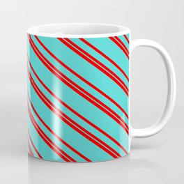 [ Thumbnail: Red & Turquoise Colored Stripes/Lines Pattern Coffee Mug ]