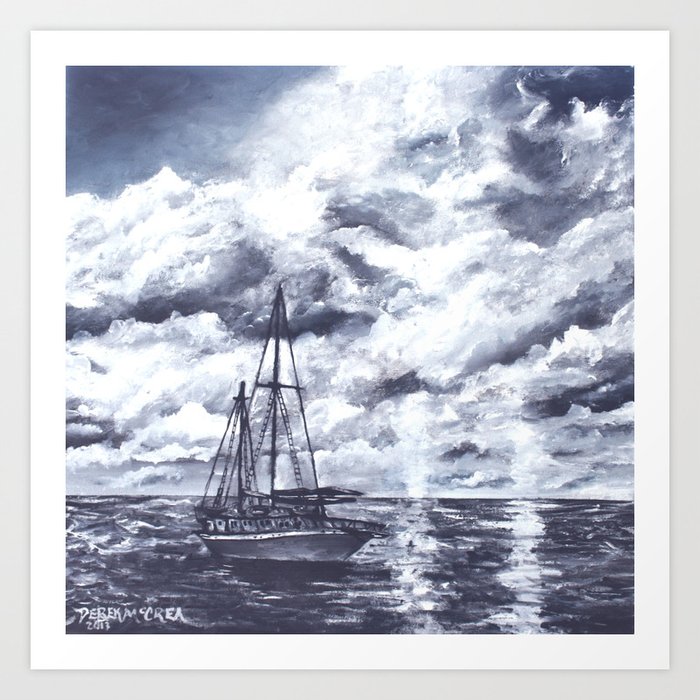 Sail Boat Oil Painting Black And White Art Print By Derekmccrea