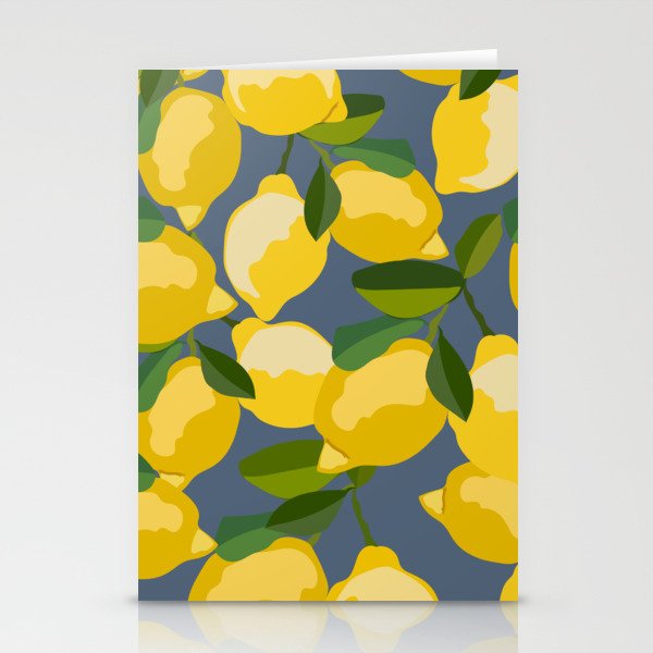 Fresh Lemon Summer Vibe Art Design on Blue Stationery Cards