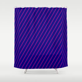 [ Thumbnail: Blue and Purple Colored Lines/Stripes Pattern Shower Curtain ]