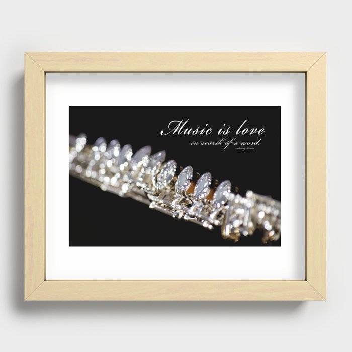 Music is Love Flute Portrait with Romantic Quote Recessed Framed Print