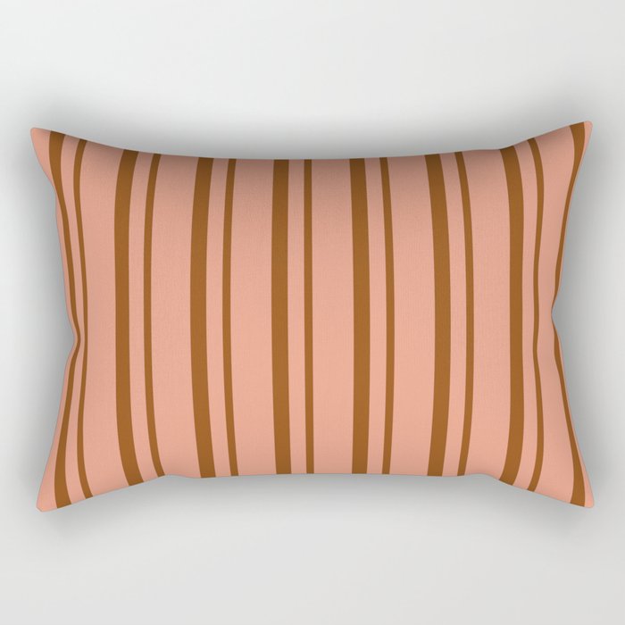 Brown & Dark Salmon Colored Lined Pattern Rectangular Pillow