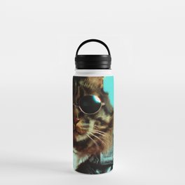 Badass cat wearing sunglasses and a leather jacket Water Bottle