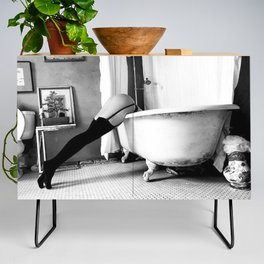 Head Over Heals - Female in Stockings in Vintage Parisian Bathtub black and white photography - photographs wall decor Credenza