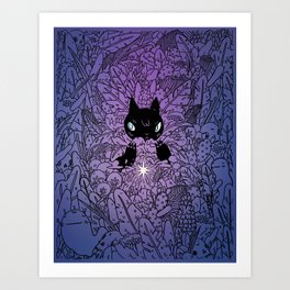 Cat with Star In Jungle (Purple) Art Print