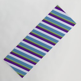 [ Thumbnail: Vibrant Dark Sea Green, Green, Indigo, Lavender, and Blue Colored Pattern of Stripes Yoga Mat ]