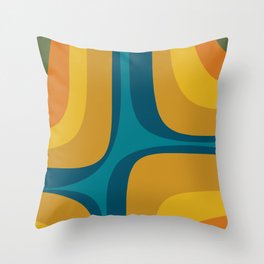 Retro Groove Mustard Teal - Minimalist Mid Century Abstract Pattern Throw Pillow