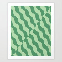 Retro Wavy Abstract Swirl Pattern in Green Art Print