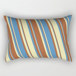 [ Thumbnail: Blue, Pale Goldenrod, and Sienna Colored Stripes/Lines Pattern Rectangular Pillow ]