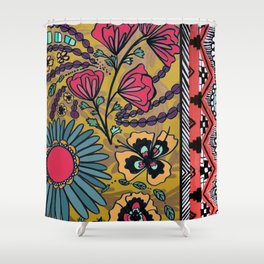 Yellow Floral Southwest Pattern  Shower Curtain