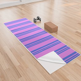 [ Thumbnail: Royal Blue and Violet Colored Lines/Stripes Pattern Yoga Towel ]