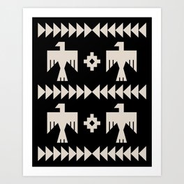 Southwestern Eagle and Arrow Pattern 121 Black and Linen White Art Print