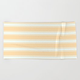 [ Thumbnail: Tan and Mint Cream Colored Lined Pattern Beach Towel ]