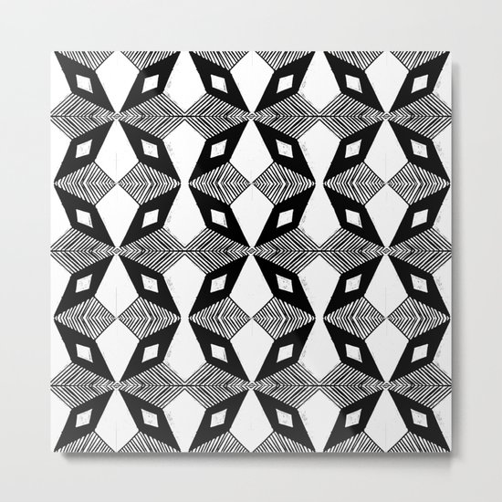 Linocut printmaking pattern black and white scandinavian scandi hipster cute geometric art Metal Print