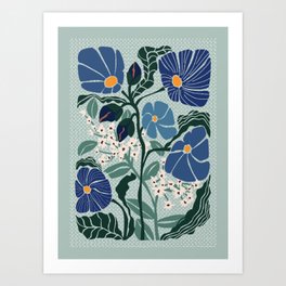 Klimt flowers light blue Art Print