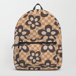 Cute 60s Retro Pattern (Hand-drawn Checks and Flower - Muted Browns and Beiges) Backpack