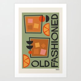 Old Fashioned Cocktail Poster in Green Art Print