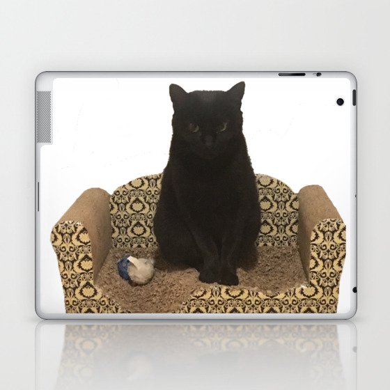 The Queen on her Couch, Edie the Manx, Black Cat Photograph Laptop & iPad Skin