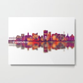 Evansville Indiana Skyline Metal Print | Painting, Skyline, Evansville, Art, Reflection, Skyscrapers, Travel, Modern, Urban, Watercolor 