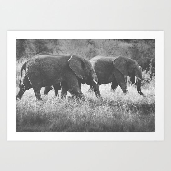 Grazing Elephants Art Print